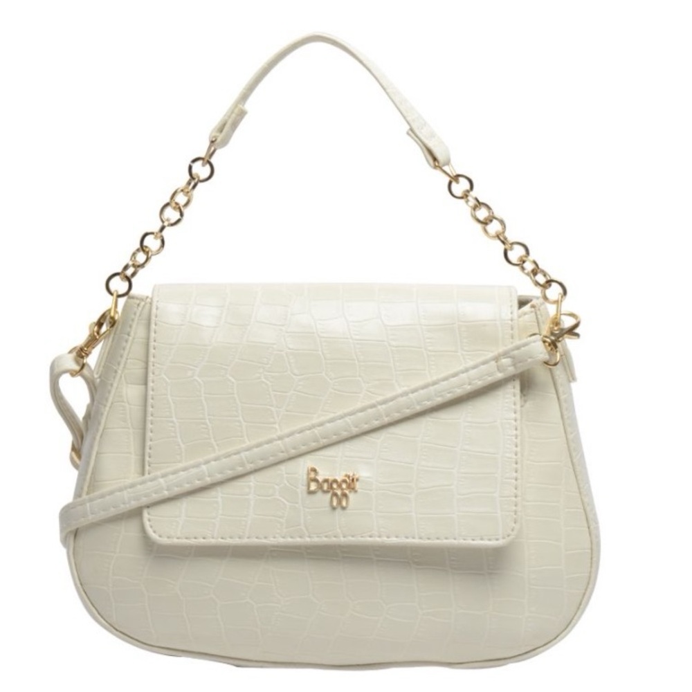 NWT BAGGIT LEO FOLIO CROCODILE WHITE SLING BAG